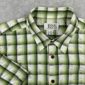 Ryan Michael Button Up Shirt Mens XL Green Ombre Plaid Silk Textured Western